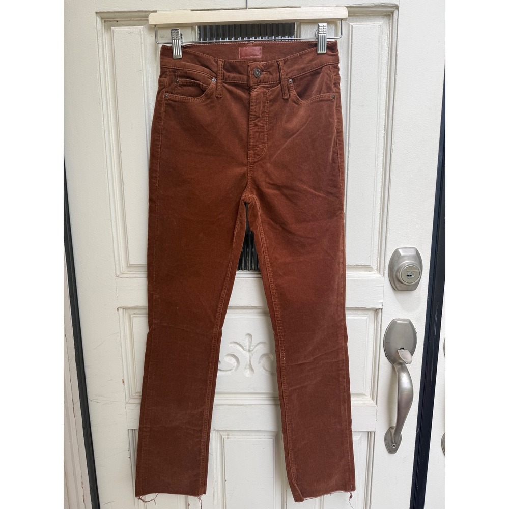 Mother Mid Rise Dazzler‎ Ankle Fray Corduroy Pants Hopscotch Brown Size 25